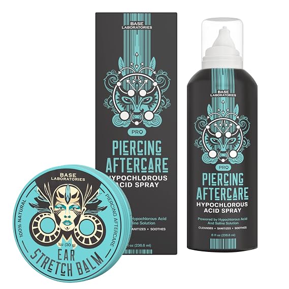 Ear Stretching Balm + Piercing Hypochlorous Acid Spray Bundle | All-in-One Ear Stretching and Piercing Aftercare Solution for Healthy Gauges and Irritation-Free Healing