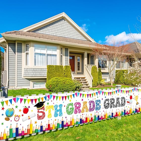 5th Grade Graduation Decorations Garden Banner, Outdoor Elementary School Graduation Decorations Banner, 5th Grade Graduation Yard Sign Large 9.8x1.6ft Class of 2024 Fifth Grade Graduation Banner