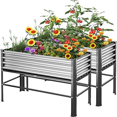 Doniks 2PCS Raised Garden Bed with Legs, 482432in Large Outdoor Metal Galvanized Garden Planting Box, 600lb Capacity for Vegetables Lawn Green Flowers, Fruits, Terrace