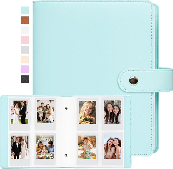 320 Pockets Keepsake Album for Instax Mini and Polaroid 2x3" Photos, Blue | Faux Leather Cover, Acid-Free Clear Pockets, Secure Snap Closure, Easy Side Loading, Preserve Your Cherished Memories