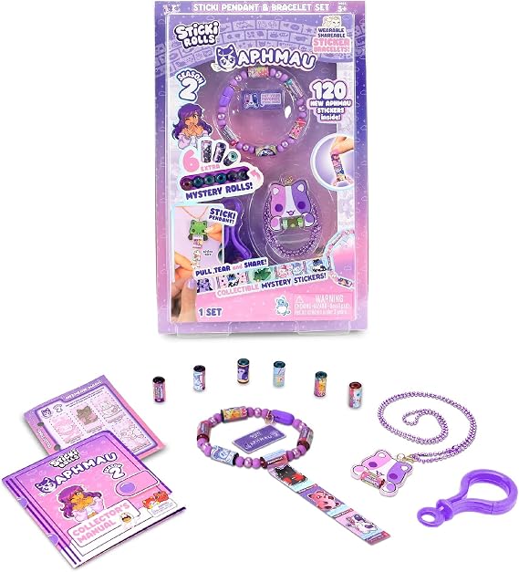 Sticki Rolls x Aphmau S2Pendant & Bracelet Set, Limited Edition, Includes 120 Stickers, Holographic Aphmau Pendant & Bracelet, Collectible Kawaii Fun!