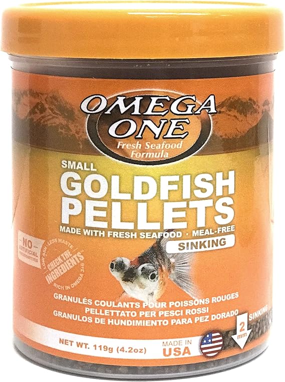 Omega One Goldfish Pellets, Sinking, 2mm Small Pellets, 4.2 oz | Sinking, 2mm Small Pellets