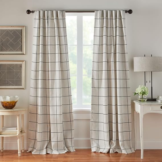 Elrene Home Fashions Threadmade Brighton Windowpane Plaid Blackout Window Curtain Panel, Black - 52" W x 84" L (Pack of 12)
