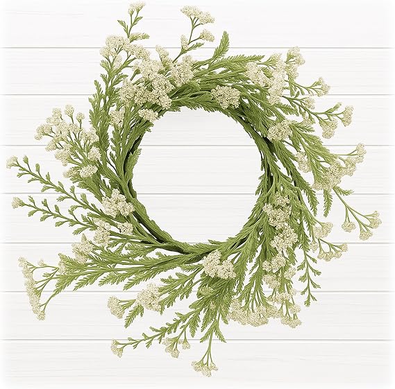Artificial Green and White Floral Wreath 810 Inch Vintage Wreath with Cream Astilbe Accents for Home Decor, Weddings, or Memorials