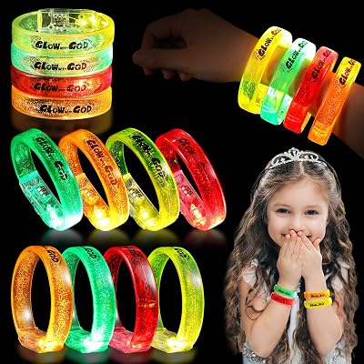 24 Pcs Fall Christian LED Glow Bracelets Halloween Light Up Bracelets for Kids Adult Glow in the Dark Party Supplies for Halloween Thanksgiving Night Event, Music Festival, Rave Accessories