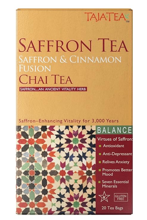 Taja Saffron Tea - Saffron & Cinnamon Fusion Chai, Decaf Spiced Blend, 20 Tea Bags