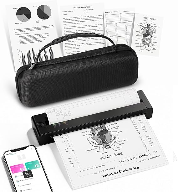 TATTMUSE A28U Inkless Thermal Portable Travel Printer 8.5 x 11 with a Case