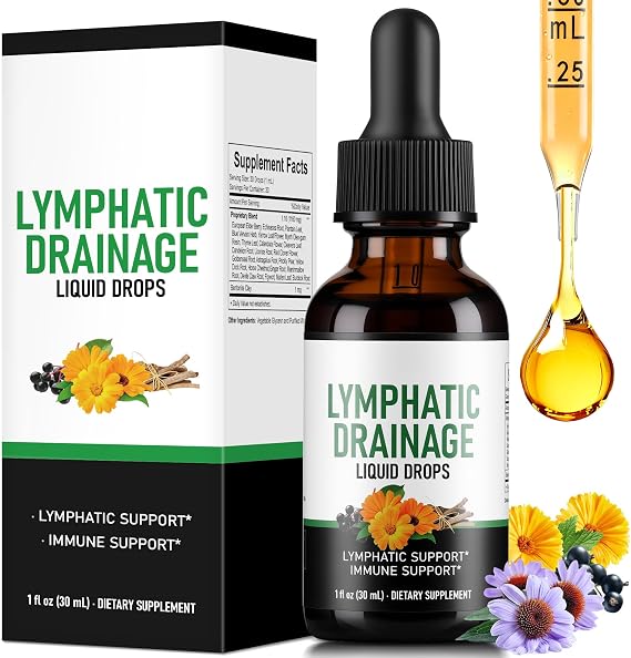 Lymphatic Drainage Drops - Herbal Lymph System Cleanse & Immune Support - Liquid with Echinacea, Elderberry, Ginger & Burdock Root - Vegan, Alcohol-Free, 1oz