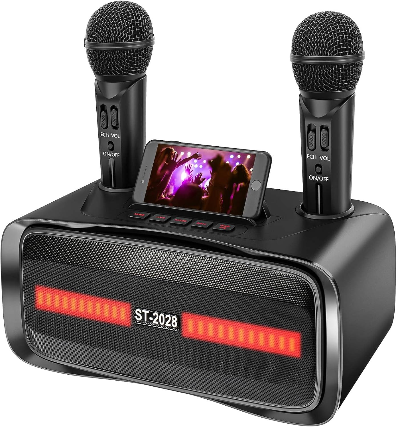 Karaoke Machine for Adults and Kids with 2 Wireless Microphones, Portable Bluetooth Karaoke Microphone Adjustment Singing Karaoke PA Speaker System for Home Party, Outdoor Party, Meeting, Wedding