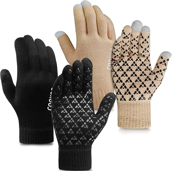 COOYOO Winter Gloves for Women and Men 1/2/3 Pairs,Touch Screen Gloves,Anti-Slip Silicone Gel- Thermal Soft Wool Lining