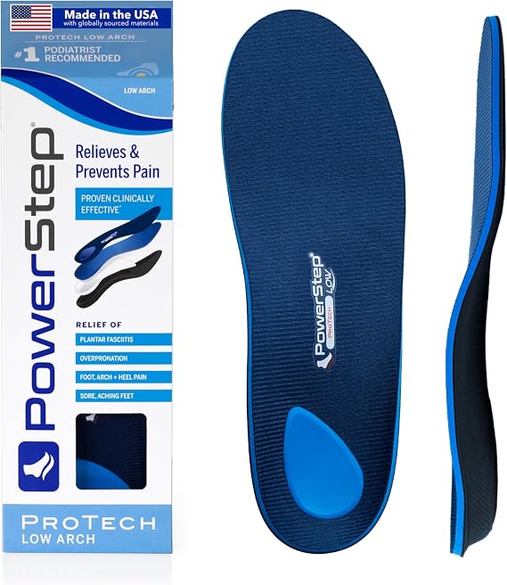 PowerStep ProTech Low Arch Orthotic Inserts - Overpronation & Plantar Fasciitis Inserts for Rigid Arch Support - Medial Grade Orthotics for Low Arches + Flat Feet- Made in The USA (M 9-9.5 W 11-11.5)