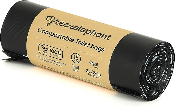 Green Elephant Portable Waste Bags Camping Potty Liners, Biodegradable Sanitary Bags for 5 Gallon Bucket, Outdoor Use, 15 Count, 8 Gal (1 Pack)