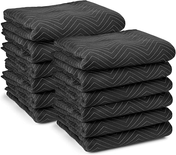 Sure-Max Packing & Moving Blankets - 80" x 72" (35 lb/dz Weight) - Pro Economy - 12 Pack Black Quilted Shipping Furniture Pads
