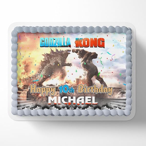 Godzila Kong King Edible Cake Image Topper Personalized Birthday Cake Banner 1/4 Sheet