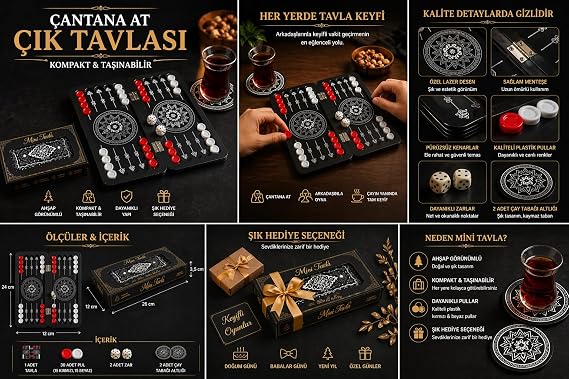 Mini Tavla Seti Kompakt Taşınabilir Çantalık Siyah Tavla Kırmızı Beyaz Pullar Hediyelik 2 Adet Çay Tabağı Hediye