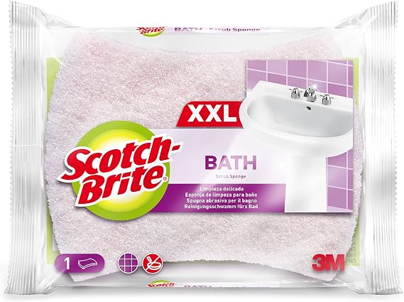 Scotch-Brite Soft XXL Bathroom Scrub Sponge - 1 Piece per Pack - Non-scratch Scourer for Cleaning Bathroom Surfaces such as Glass, Chrome or Ceramic, White