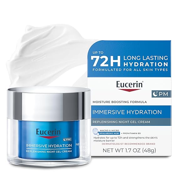 Eucerin Immersive Hydration Replenishing Night Gel Face Cream, 1.7 OZ | Hydrating Face Moisturizer with Hyaluronic Acid and Provitamin B5, Ultra-Lightweight, Reduces Look of Fine Lines and Wrinkles