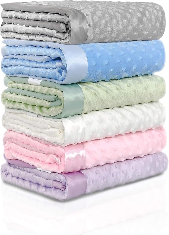 Baby Blue Minky Blanket Super Soft Reversible Plush with Satin Trim, 30 x 35 Cozy Baby Throw for Crib, Stroller & Nursery