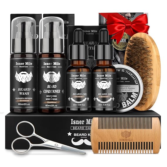 Beard Care/Grooming Kit for Men Sandalwood, Natural Beard Conditioner & Oil | Wash, Brush, Balm, Comb, Hydrating, Christmas Stocking Stuffers, Valentines, Fathers Gifts for Men Him Dad Boyfriend Husband