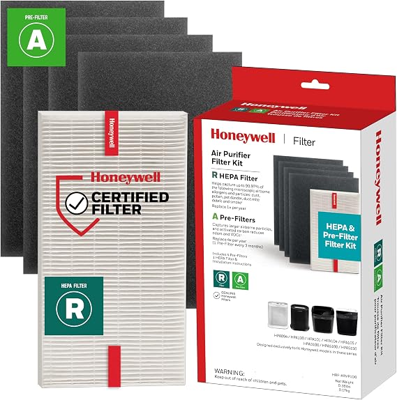 Honeywell HEPA Air Purifier Filter Kit, Includes 1 HEPA R, 4 A Pre-Filters | Complete HEPA and Carbon Filtration Kit for Smoke, Allergens, Pet Dander, Dust and Odor Reduction