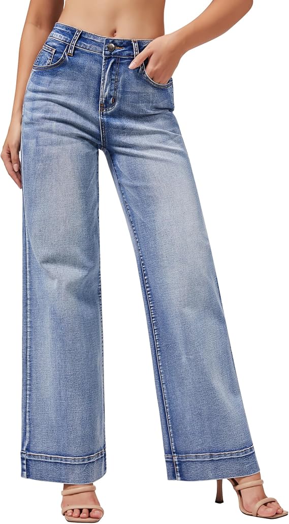 roswear Women's Wide Leg Jeans with Stretch