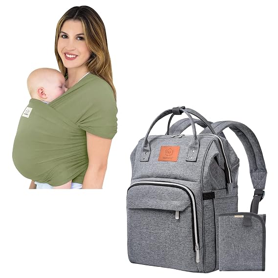 KeaBabies Baby Wrap Carrier and Diaper Bag Backpack - All in 1 Original Breathable Baby Sling, Lightweight,Hands Free Baby Carrier Sling - Waterproof Multi Function Baby Travel Bag - Baby Carrier Wrap
