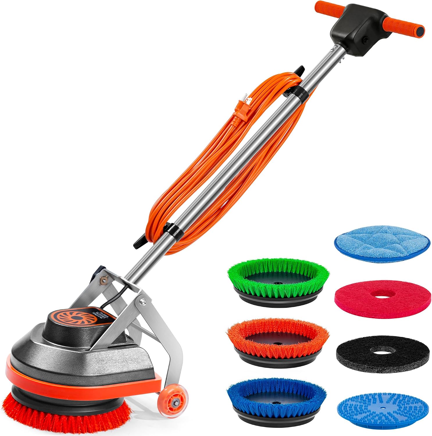 HHQ Commercial Floor Scrubber Machine with Brushes and Pads, Heavy Duty Floor Cleaner Polisher and Buffer- Deep Cleaning Tile and Grout, Hardwood Floors and Carpets Without Getting on Hands and Knees