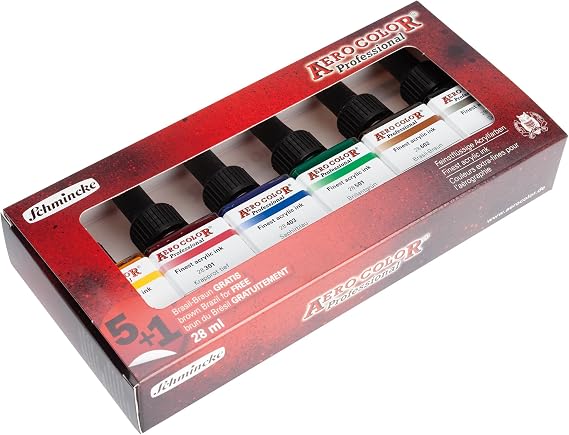Schmincke Aero Color Professional Finest Acrylic Ink Set | Limited Edition 6x28ml Liquid Acrylic Artist Ink Including Brown Brasil