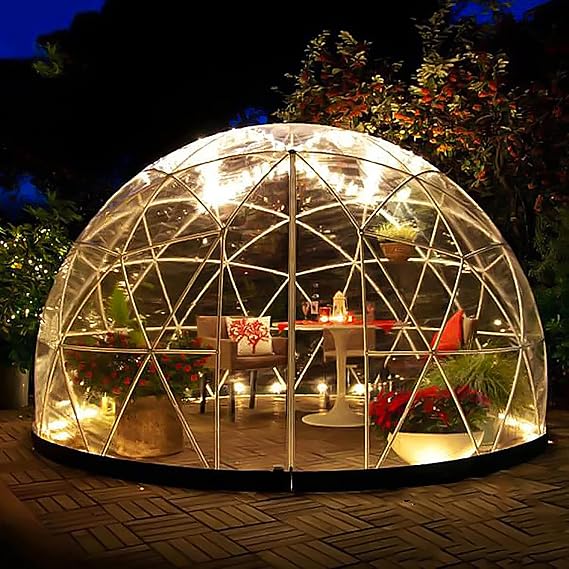 Greenhouse Garden Dome Igloo, 12*7.2 ft PVC Dome Tents Weatherproof Greenhouse Garden Bubble Tent with 2*10m Light Strings, Transparent Pod Cover Dome Geodesic Kit for Backyard, Outdoor Camping, Party
