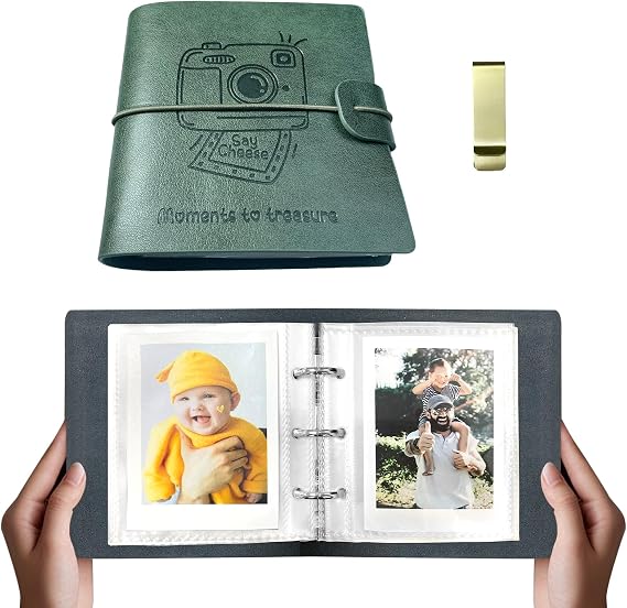 Wallet Size Instax Mini Photo Album, Polaroid Small Album Book - Green | Mini Pocket Photo Album Film with 100 Pockets, Compatible with Instax Mini, Loose-Leaf Design for Travel, Memories