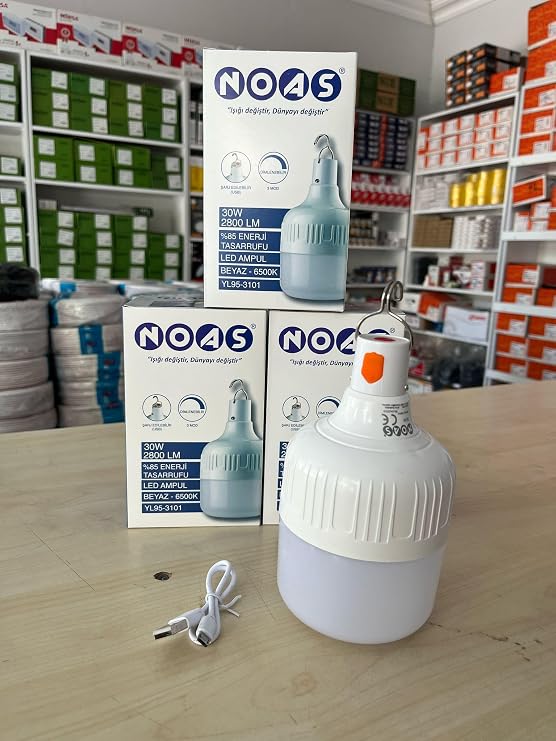 NOAS LED Ampul, 30W, 2800LM, Şarjlı Portatif, Beyaz 6500K, YL95-3101 [Enerji Sınıfı A]