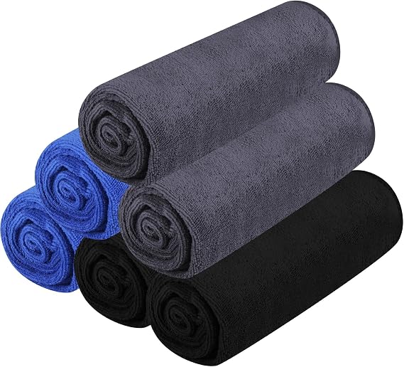 6 Pack Microfiber Gym Towels, 35cm x 75cm, Quick-Dry & Ultra-Absorbent, Multipurpose Sports Towels, Blue+Black+Dark Gray