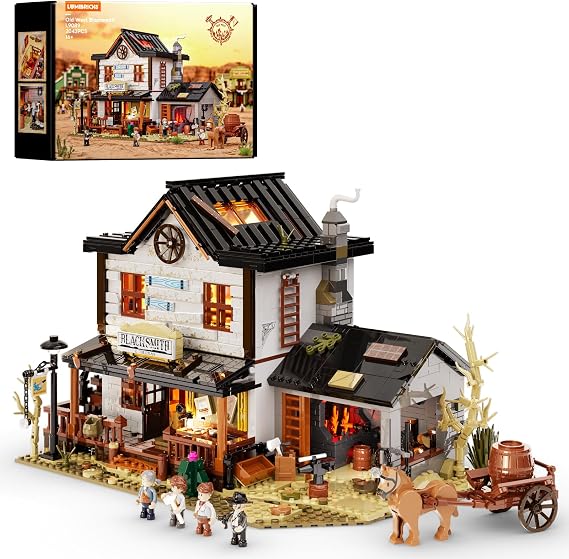 Lumibricks Western Forge Kit 2042 Pieces - LED Light & Forge Effect Vintage Western Building Model Gift Idea & Collectible for Adults Immersive Display Set