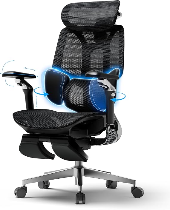 Hbada E3 Pro 2026 Ergonomic Office Chair with Dynamic Lumbar Support | Adaptive lumbar support,4D Headrest, adjustable armrests, breathable mesh, reclining backrest and ergonomic comfort