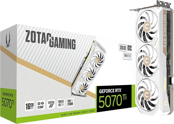 ZOTAC Gaming GeForce RTX 5070 Ti Solid CORE OC White Edition DLSS 4 16GB GDDR7 256-bit 28 Gbps PCIE 5.0 Gaming Graphics Card, IceStorm 3.0 Advanced Cooling, Spectra RGB Lighting, ZT-B50710Q2-10A