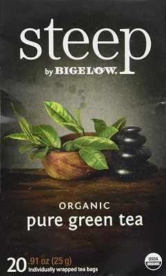 steep by Bigelow Organic Pure Green Tea, 20 Count Pack of 6, 120 Tea Bags Total