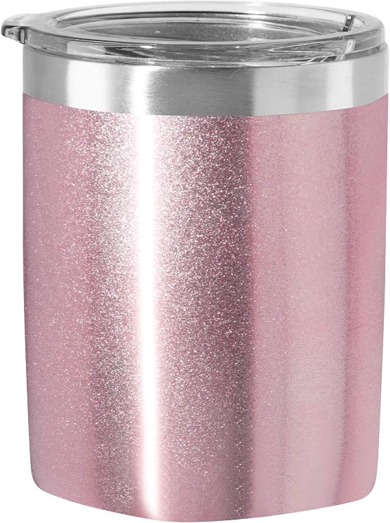 Oggi Rocks 'Celebrate Collection' Stainless Steel Insulated Tumbler - Pink Sparkle, 10 oz, with clear slider lid.
