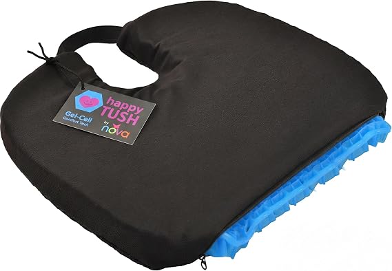 NOVA Happy Tush Gel Cell Seat Cushion with Coccyx Cut-Out, Double-Layer Pressure-Relief Gel, Tailbone & Sciatica Support, Foldable & Portable, Water-Resistant, Washable Non-Slip Cover