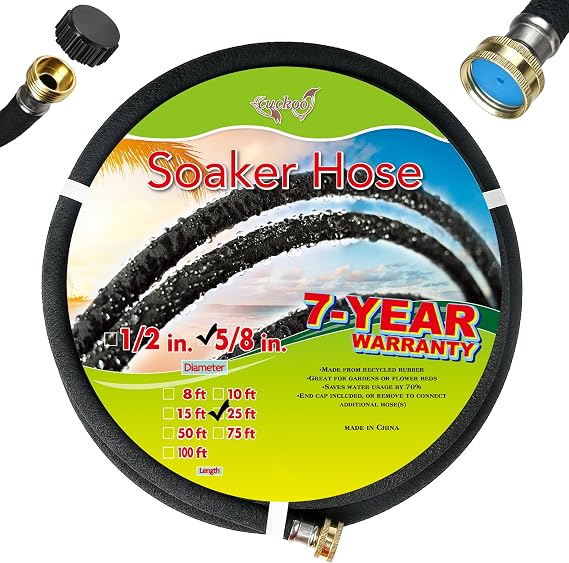 Cuckoo 25ft Soaker Hose 5/8"Garden Drip Hoses Heavy Duty Irrigation(25ft)