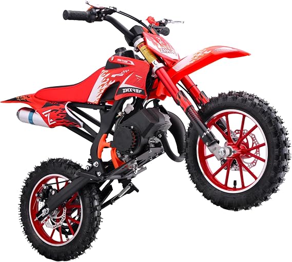 50cc Dirt Bike for Kids 814, Kids Motorcycle, 2-Stroke Gas Mini Dirt Bike with Dual Disc Brakes, Easy Pull Start, Off-Road Tires (Red)