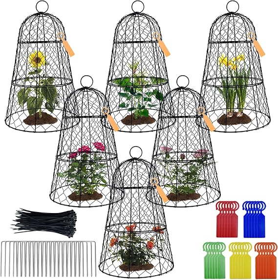 XMxoTxo 6 Packs 11.4" D x 17.7" H Garden Cloches for Plants,Upgraded Triple Combination,Rustproof Chicken Wire Cloches Flip-Top Design,Plant Protectors from Animals,Ideal for Outdoor Plant Protection