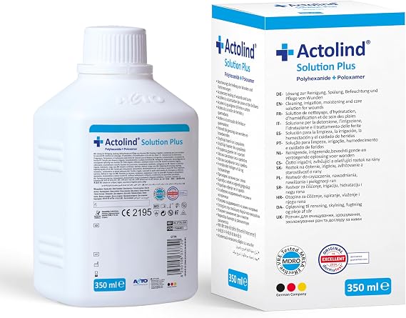 Actolind Solution Plus – Antiseptic Solution for Wound Irrigation and Moisturising Care of Acute, Chronic and Infected Wounds | CE Class III Medical Device | 350 ml
