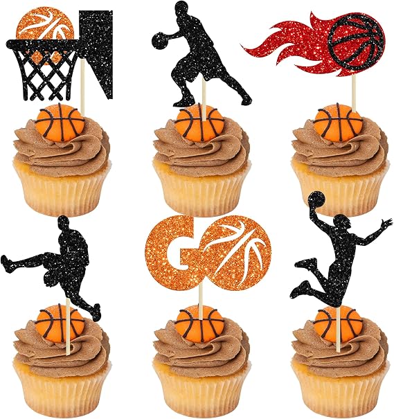 Gyufise 24Pcs Basketball Cake Topper - Sports Players Theme Cupcake Picks for Baby Shower, Birthday Party Cake Decorations Supplies