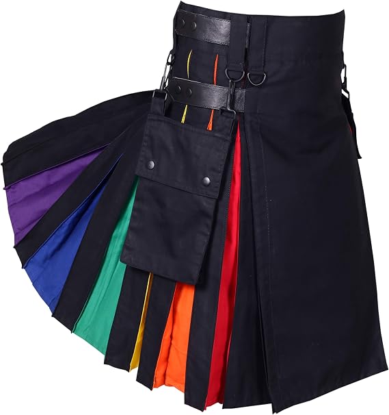 Kilts - Black Leather Straps Rainbow Hybird Utility Kilt