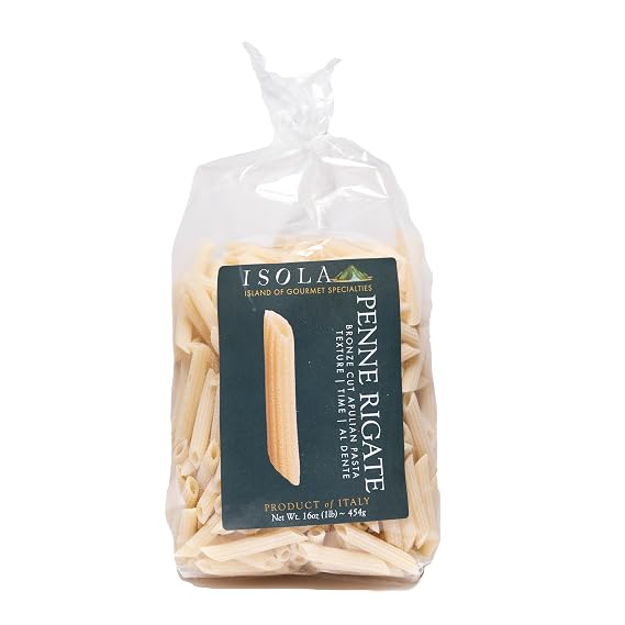Isola Italian Bronze Cut Penne Rigate Pasta, 16 oz Bag, Made with 100% Durum Wheat Semolina from Puglia, Rough Texture for Sauce Retention, Dry Artisan Pasta for Professional Kitchens