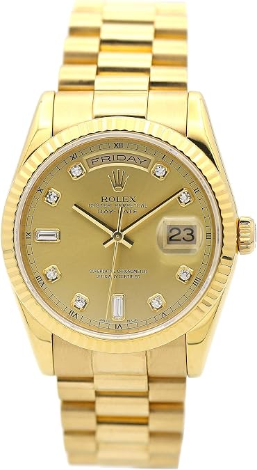 Rolex Day-date President 36mm Yellow Gold Watch With Diamond Dial Fluted 118238