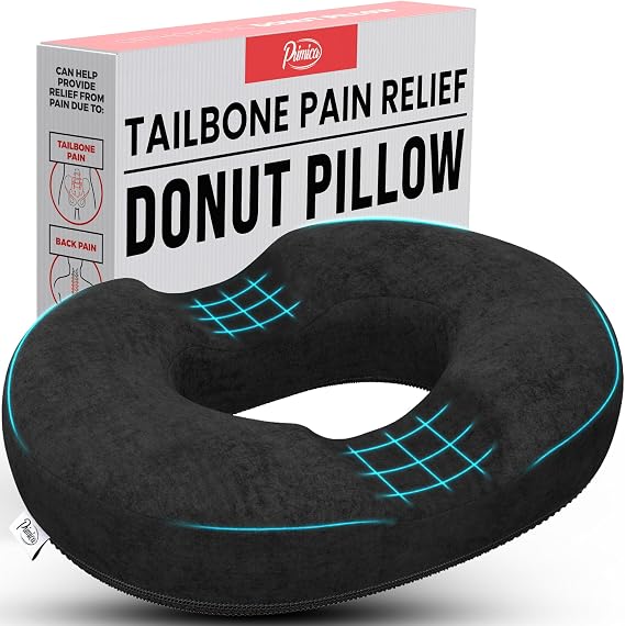 Donut Pillow Hemorrhoid Cushion - Premium Quality Tailbone Pain Relief Doughnut Pillow - Super Comfort Round Ring Butt Cushion Helps Ease Post Natal, Prostate, Post Surgery and Back Pain