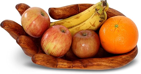 12" Wooden Handmade Hand Palm Fruit Decorative Bowl Centerpiece Hand Carved Art Home Decor Gift Decoration Artwork Handcrafted Storage Wood Serving Bowls Hand