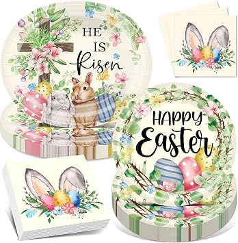 100Pcs Easter Paper Plates and Napkins Set - Includes 10 * 12inch Oval Dinner Plates, 9inch Dessert Plate and Napkins, for Easter Party Supplies