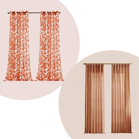 XTMYI Rust Linen Curtains 84 Inch Length Bundle with 84 Inch Burnt Orange Ivy Leaf Boho Curtains Add Aesthetic for Fall Decor